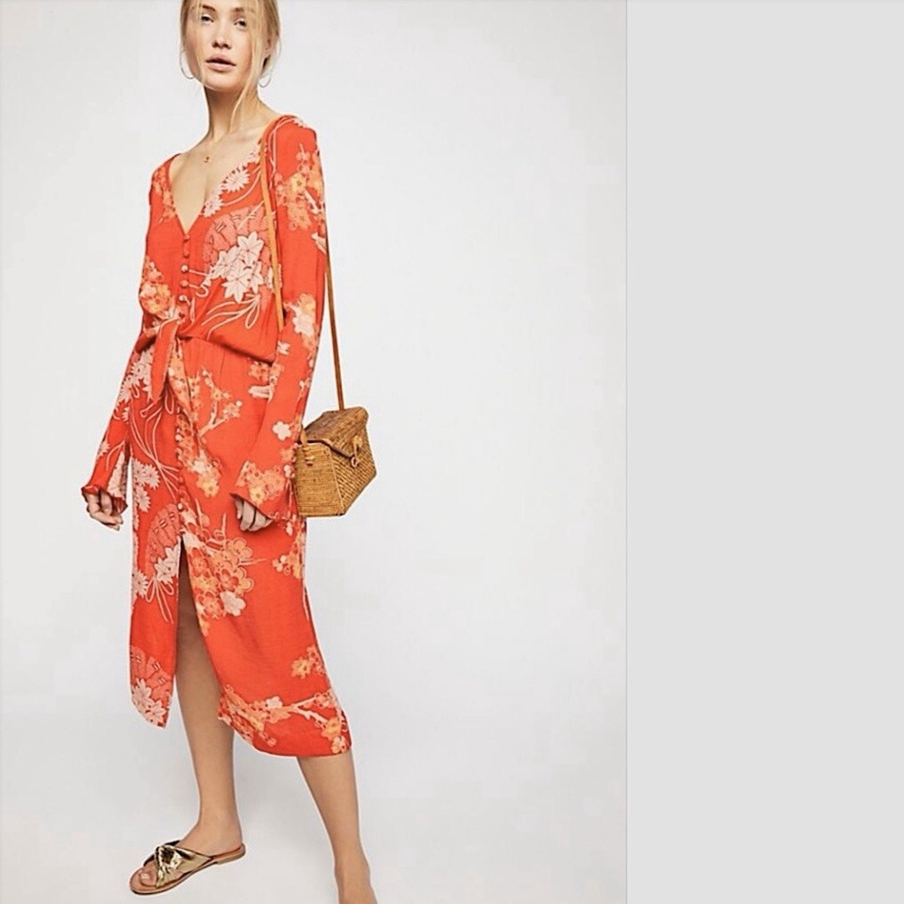 Free People Vibrant Floral Long Sleeve Dress